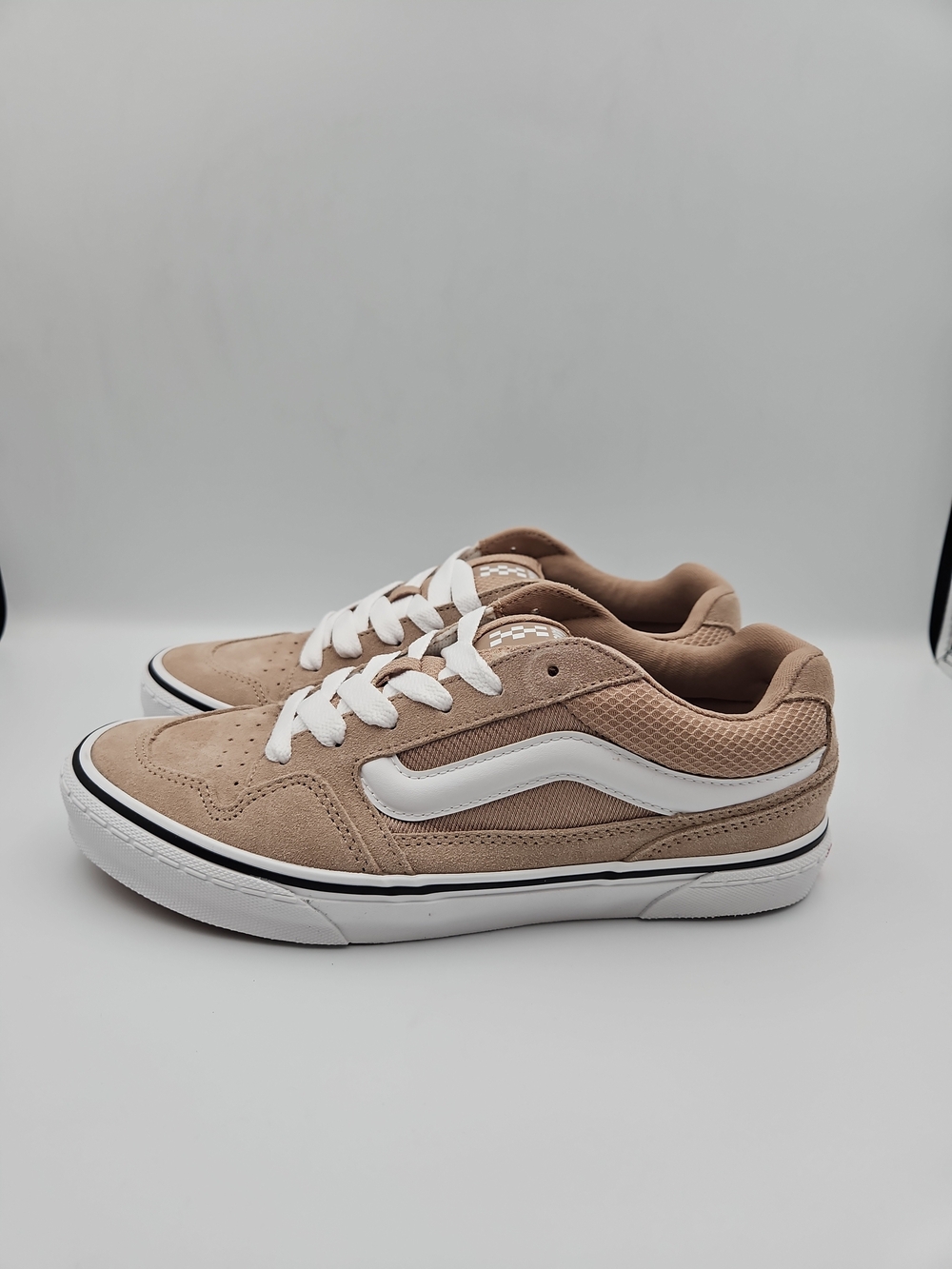 Vans Beige and White Suede Skate Sneakers